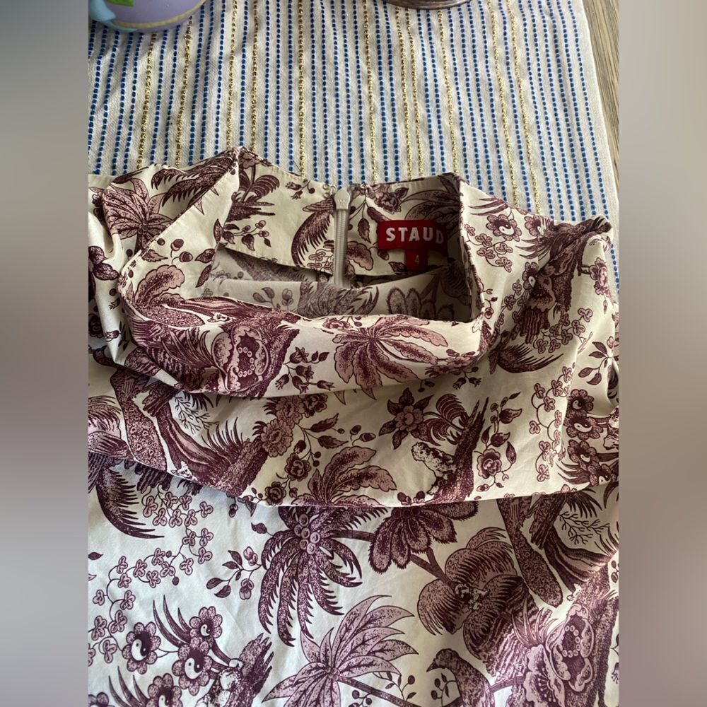 STAUD Maxi Dress Cowl Neck White Brown Paisley Sz 4 Sleeveless mermaid cut - Picture 5 of 10